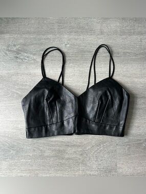 Seven Sisters Black Faux Leather Bralette Top Crop